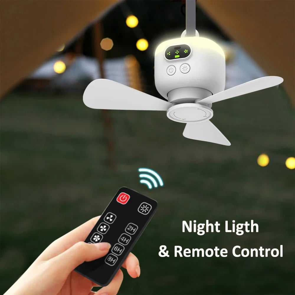 Portable USB Rechargeable Ceiling Fan with Remote Control Light