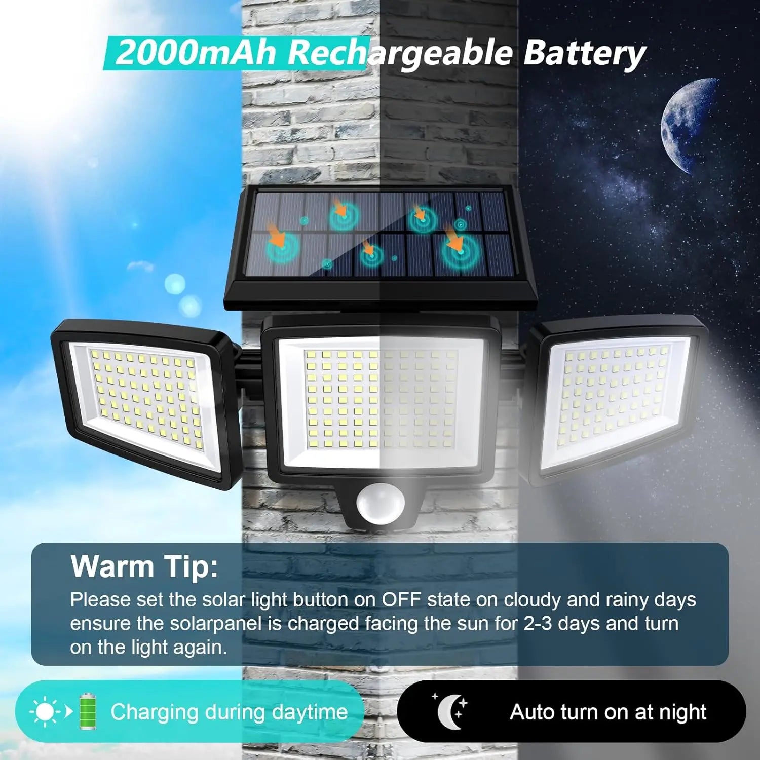 Triple Head Solar Light